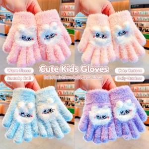 Kids Winter Fuzzy Full Finger Gloves Plush Patch Cartoon Rabbit Elastic Cuff Windproof Warm Gloves For Toddler Boys Girls 2026