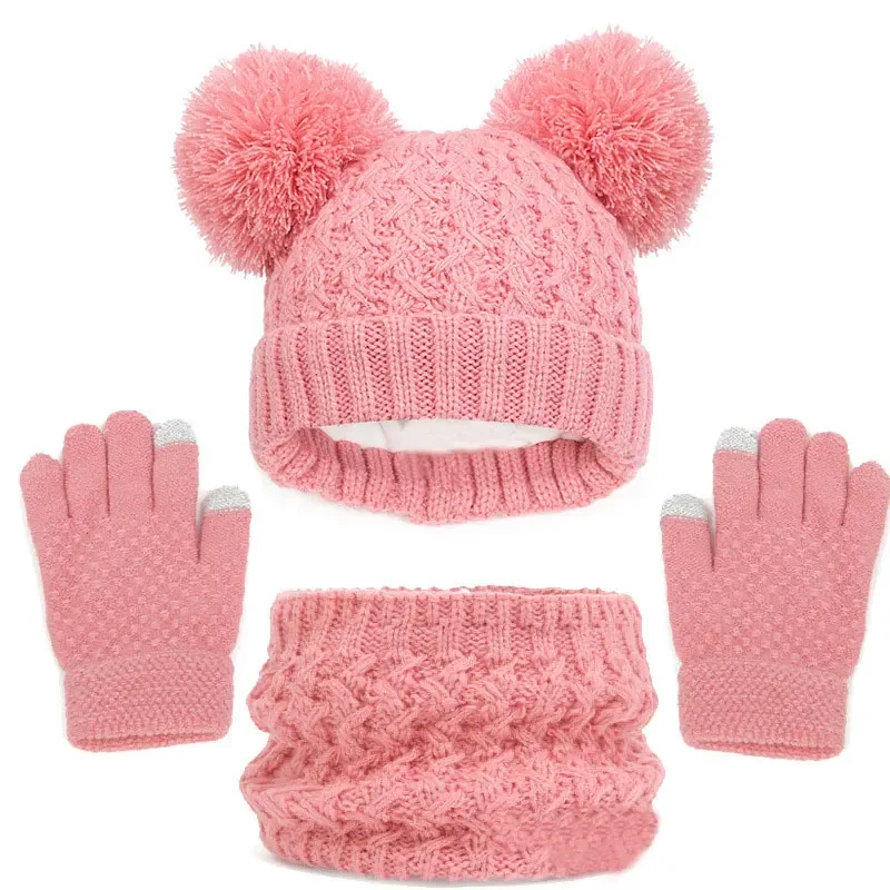 Kids Winter Hat Scarf Gloves Set Girls Knitted Scarf 3pc Set Childs Winter Warm Neck Scarves Beanie Cap For Boy Baby Gloves Suit - Image 5