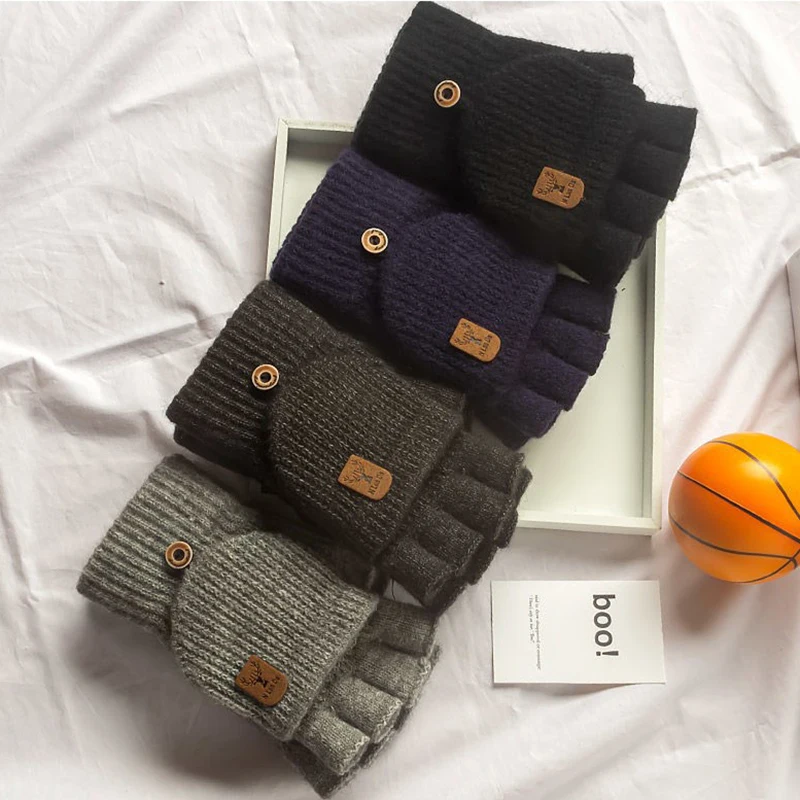 Knitted Fingerless Gloves Winter Thicken Warm Touch Screen Gloves for Men Women Gloves Warm Half Finger Student Gloves - Image 2