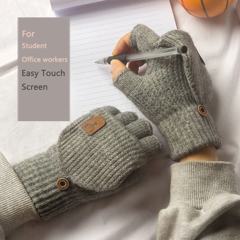 Knitted Fingerless Gloves Winter Thicken Warm Touch Screen Gloves for Men Women Gloves Warm Half Finger Student Gloves - Image 5