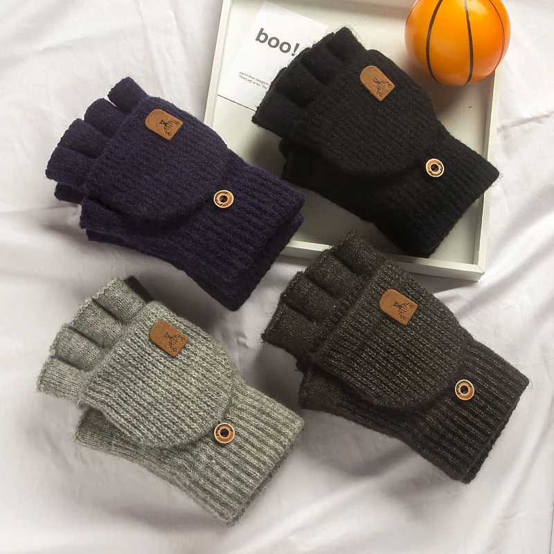 Knitted Fingerless Gloves Winter Thicken Warm Touch Screen Gloves for Men Women Gloves Warm Half Finger Student Gloves - Image 3