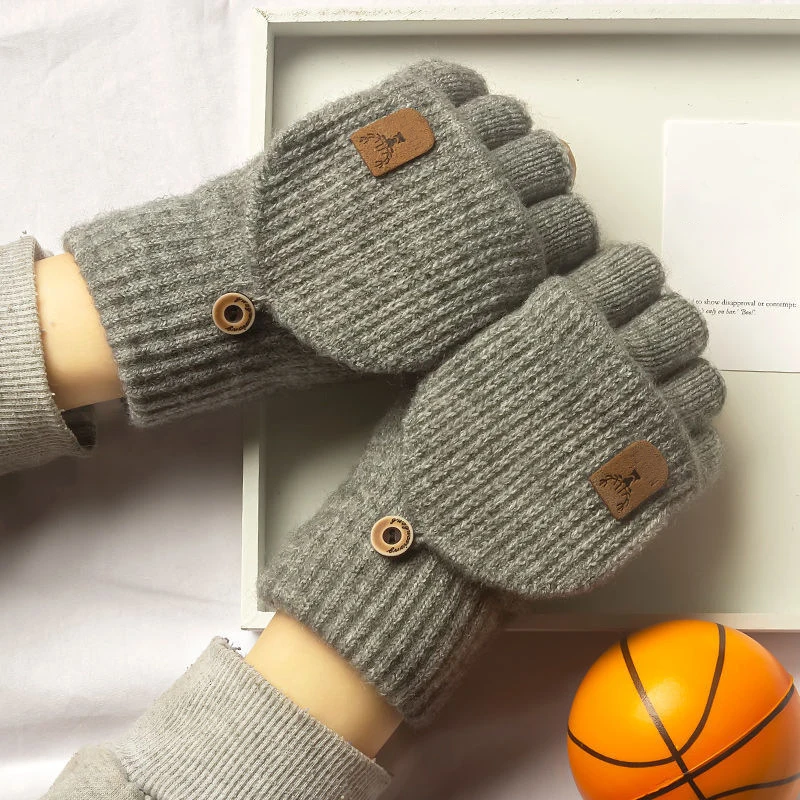 Knitted Fingerless Gloves Winter Thicken Warm Touch Screen Gloves for Men Women Gloves Warm Half Finger Student Gloves - Image 6