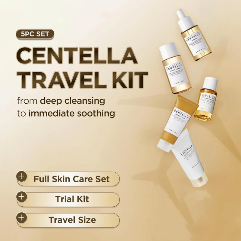 Korean Centella Travel Kit, Toner,Ampoule,Soothing Cream,Cleansing Oil,Ampoule Foam,Basic Daily Skincare Mini 5pcs Gift Sets - Image 4