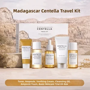 Korean Centella Travel Kit, Toner,Ampoule,Soothing Cream,Cleansing Oil,Ampoule Foam,Basic Daily Skincare Mini 5pcs Gift Sets