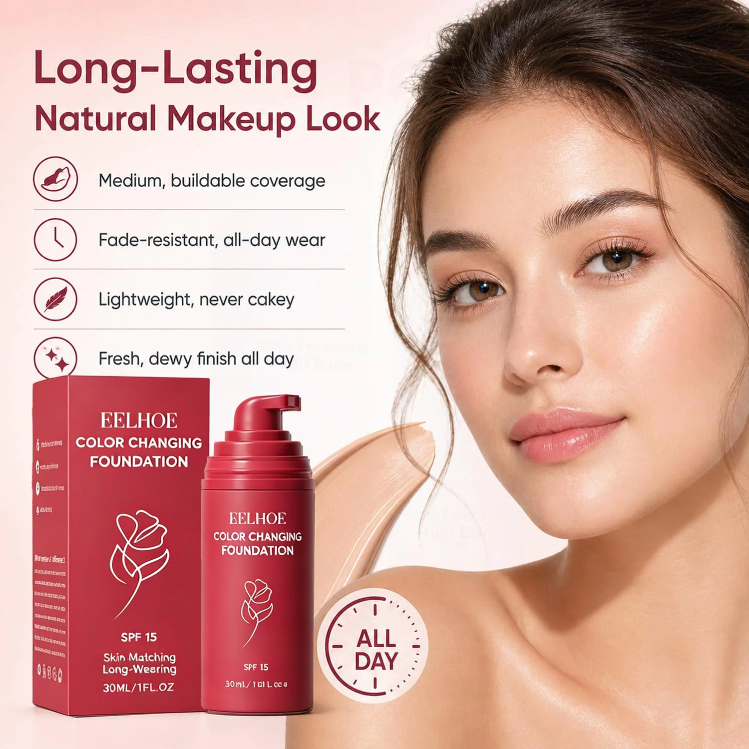 Korean Color Changing Foundation for Mature Skin SPF 15 Hydrating Liquid Concealer for Fine Lines & Wrinkles Dewy Natural Finish - Image 6