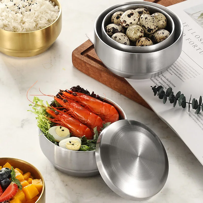 Korean Style 304 Double-layer Stainless Steel Rice Bowl With Lid Soup Rice Bowl Cuisine Home Creative Child Small Bowl Cuisine - Image 3