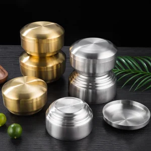 Korean Style 304 Double-layer Stainless Steel Rice Bowl With Lid Soup Rice Bowl Cuisine Home Creative Child Small Bowl Cuisine