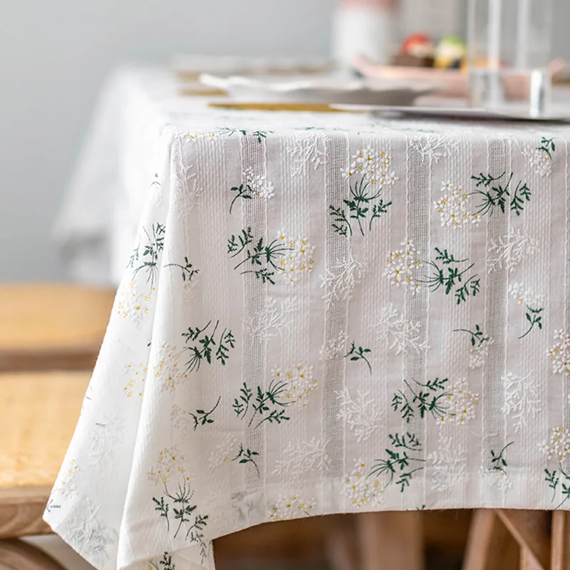 Korean Style Daisy Tassels Cotton Floral Tablecloth, Tea Table Decoration, Rectangle Table Cover for Kitchen Wedding Dining Room - Image 2