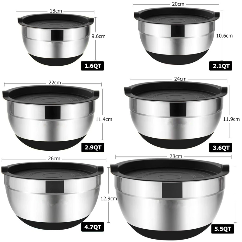 LMETJMA Mixing Bowls with Lids and Non Slip Bases Stainless Steel Mixing Bowls Set for Baking Nesting Storage Bowls JT227 - Image 3