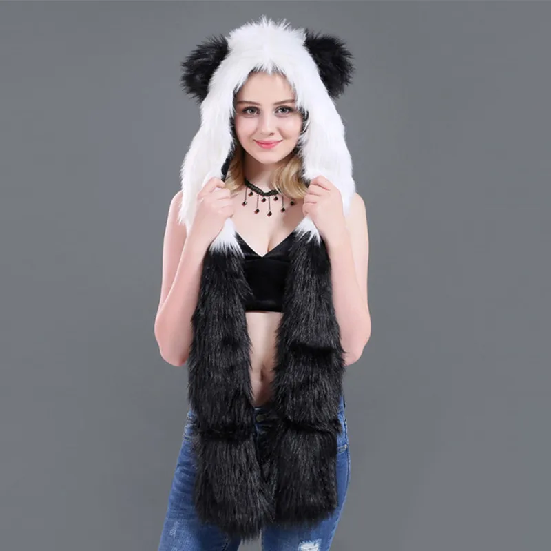 LaMaxPa Fashion Animal Women Scarf, Hat & Glove Sets 1Pcs Faux Fur Winter Warm Shawls and Wraps Hooded Fluffy Plush Dropshipping - Image 4