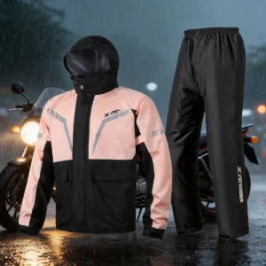 Lady Pink Motorcycle Raincoat, Men Women Heavy Rain Proof Jacket & Pants, Waterproof Windproof Reflective Rain Suit for E-Bike