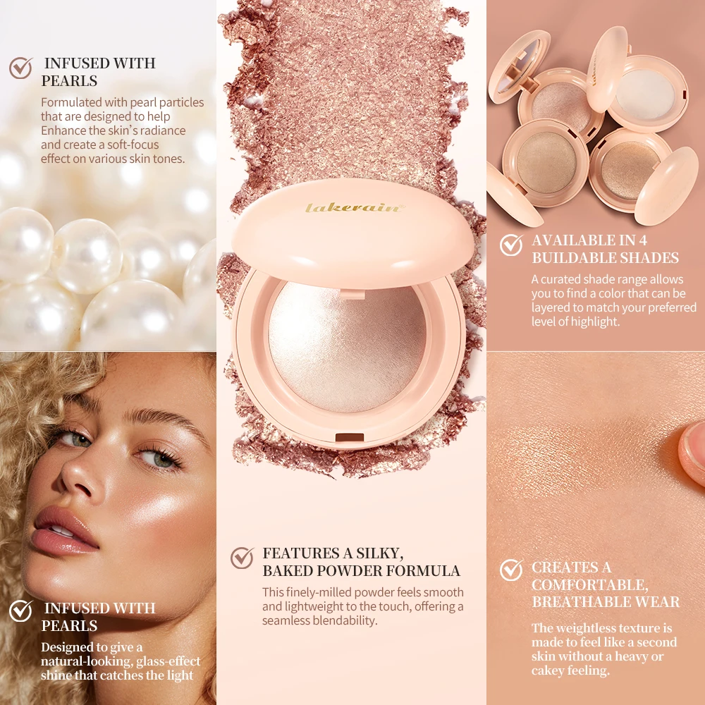 Lakerain Silken Touch Highlight Powder Smooth Texture Luminous Finish Long Lasting Makeup Waterproof Baked Highlighter Powder - Image 2