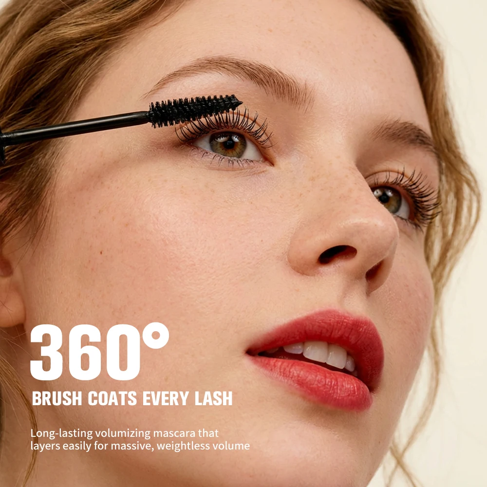 Lakerain Volumizing Mascara 36h Long-lasting Volumizing 360° Brush Eyelashes Waterproof Smudge-Proof Thick Makeup Mascara - Image 2
