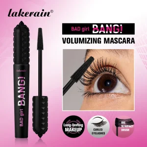 Lakerain Volumizing Mascara 36h Long-lasting Volumizing 360° Brush Eyelashes Waterproof Smudge-Proof Thick Makeup Mascara