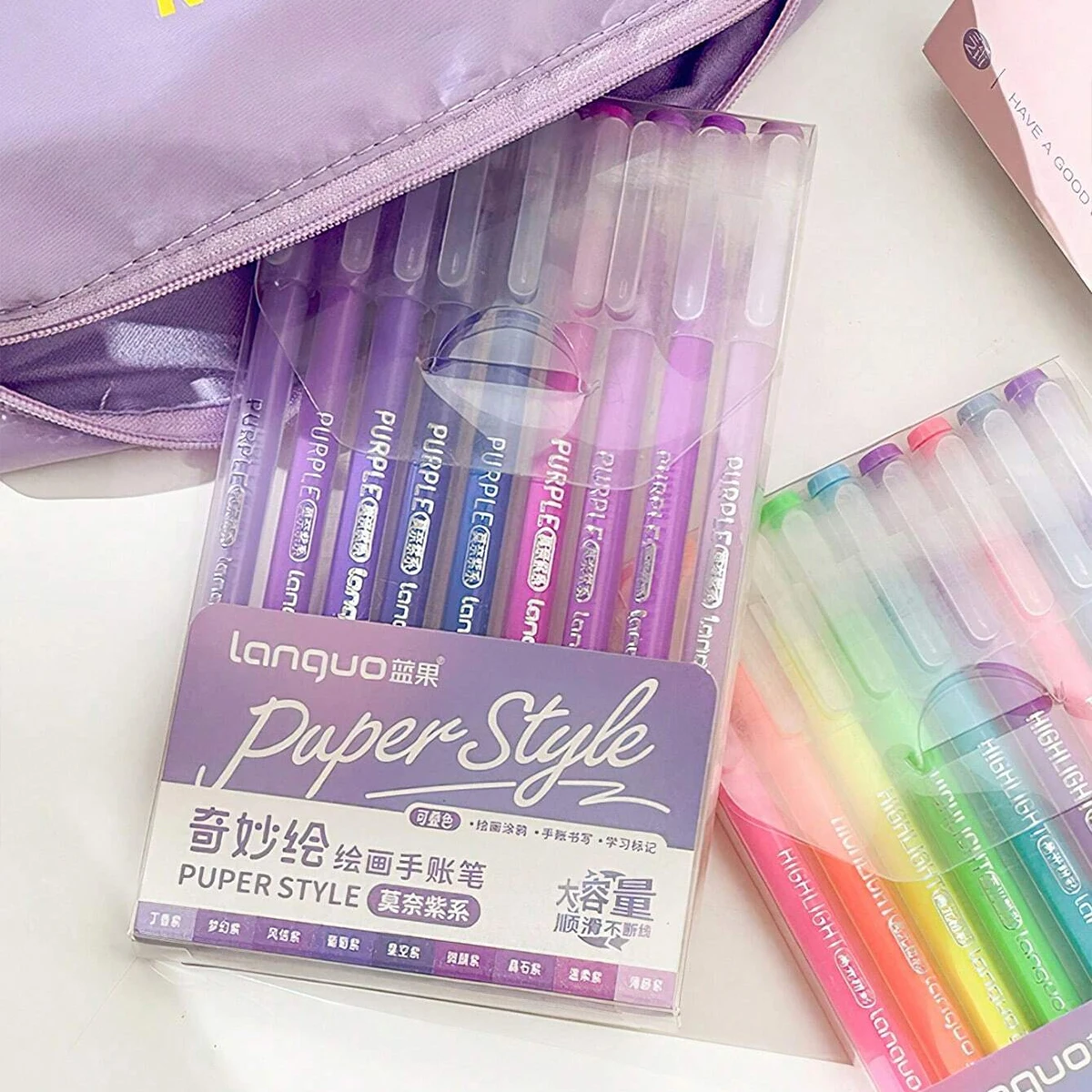 Languo Gel Pen Large Capacity Handbook Pens 6/9Pcs 0.6mm Student Art Diy Doodling Drawing Markers Office Kawaii Art Stationery - Image 5