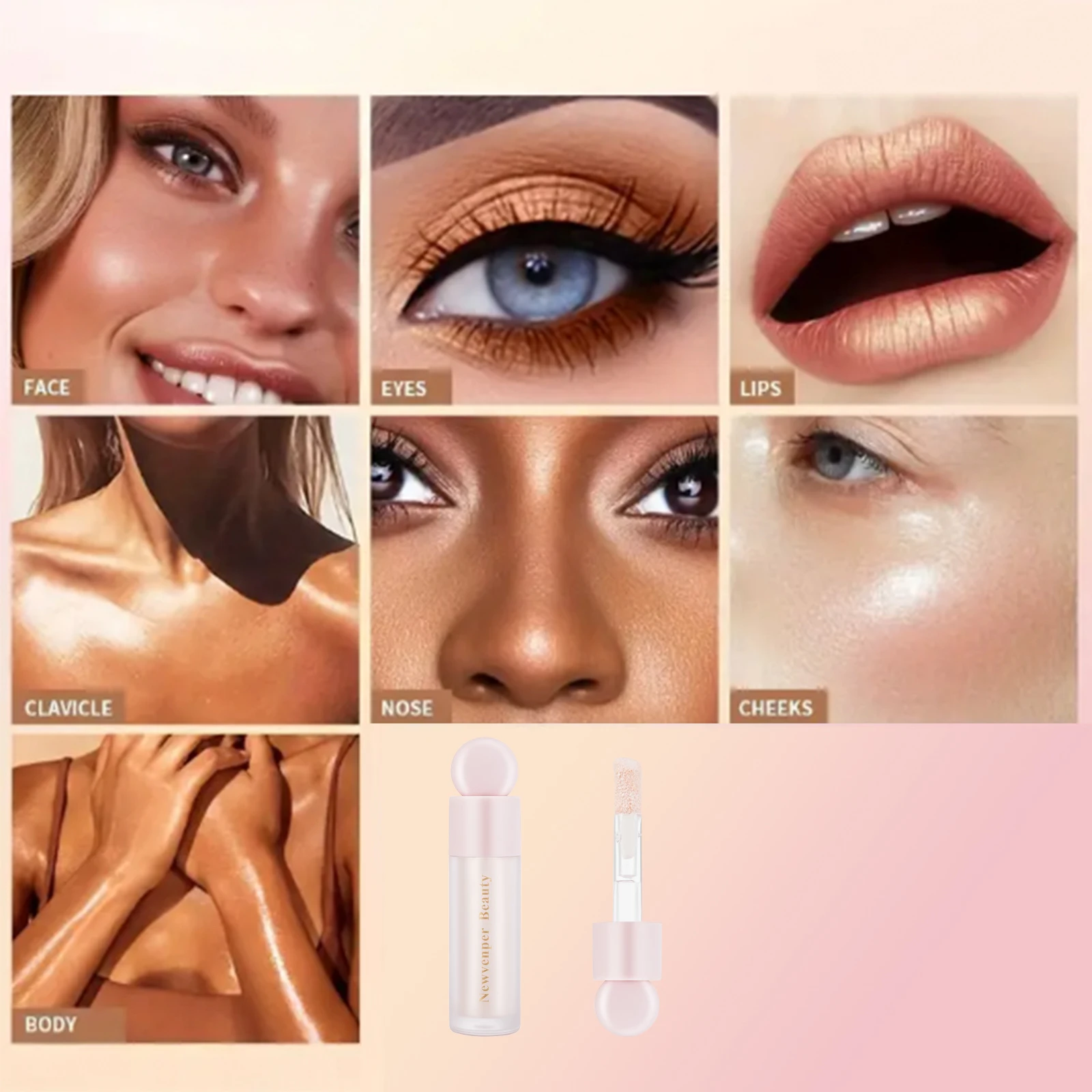 Liquid Highlighter + Liquid Blush + Liquid Contour for Face & Body, High Glossy Finish, Natural Glow Liquid Luminizer Makeup - Image 5