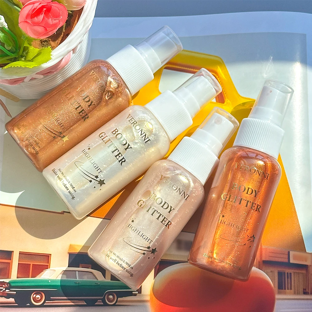 Liquid Shimmer Body Highlighter Oil Makeup,Glitter Spray Oil Lotion,Full Body & Face Glow-Up Liquid Lotion for All Skin Type