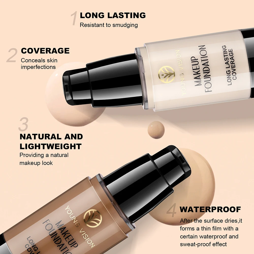 Long-Lasting Waterproof Liquid Foundation with Oil Control & Moisturizing, High Coverage Sweat-Resistant Concealer for Women, - Image 4