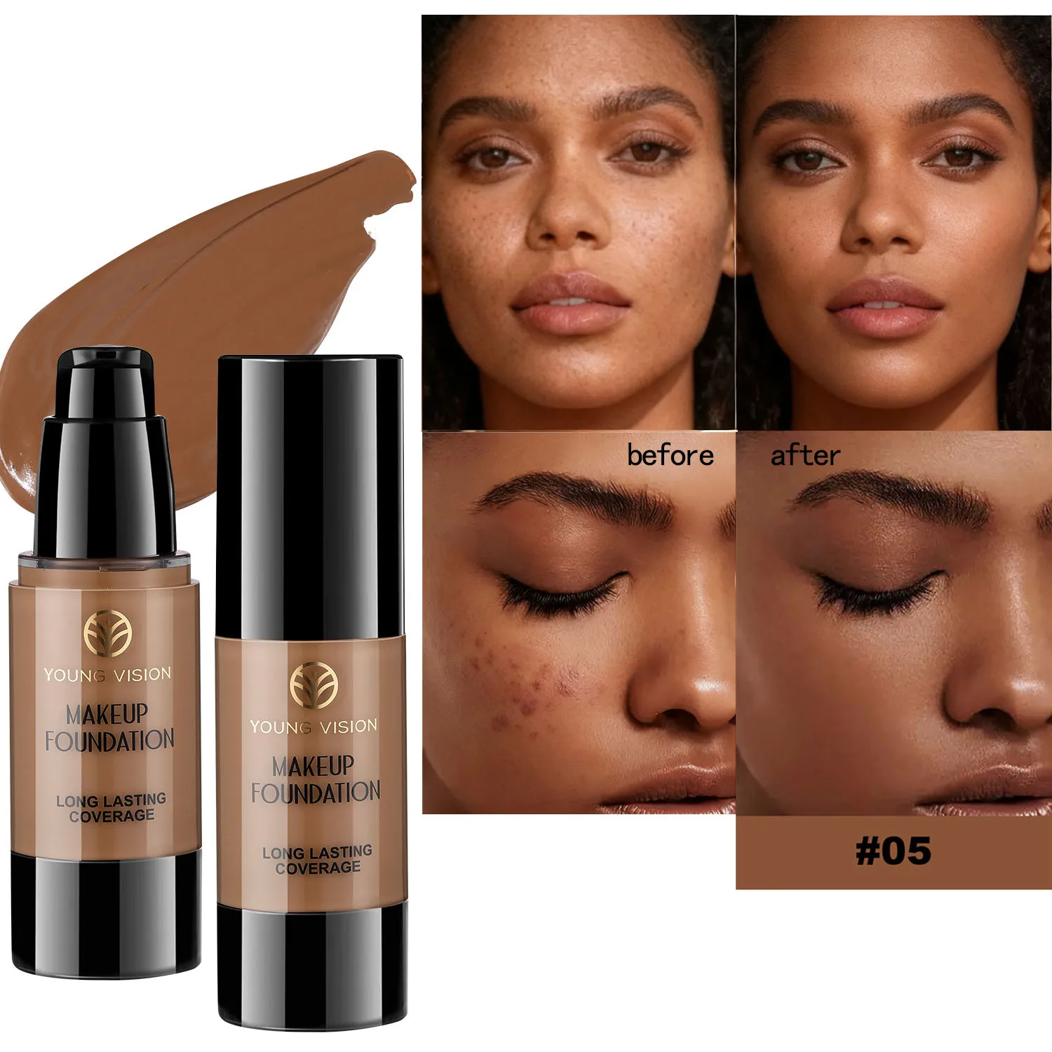 Long-Lasting Waterproof Liquid Foundation with Oil Control & Moisturizing, High Coverage Sweat-Resistant Concealer for Women, - Image 3