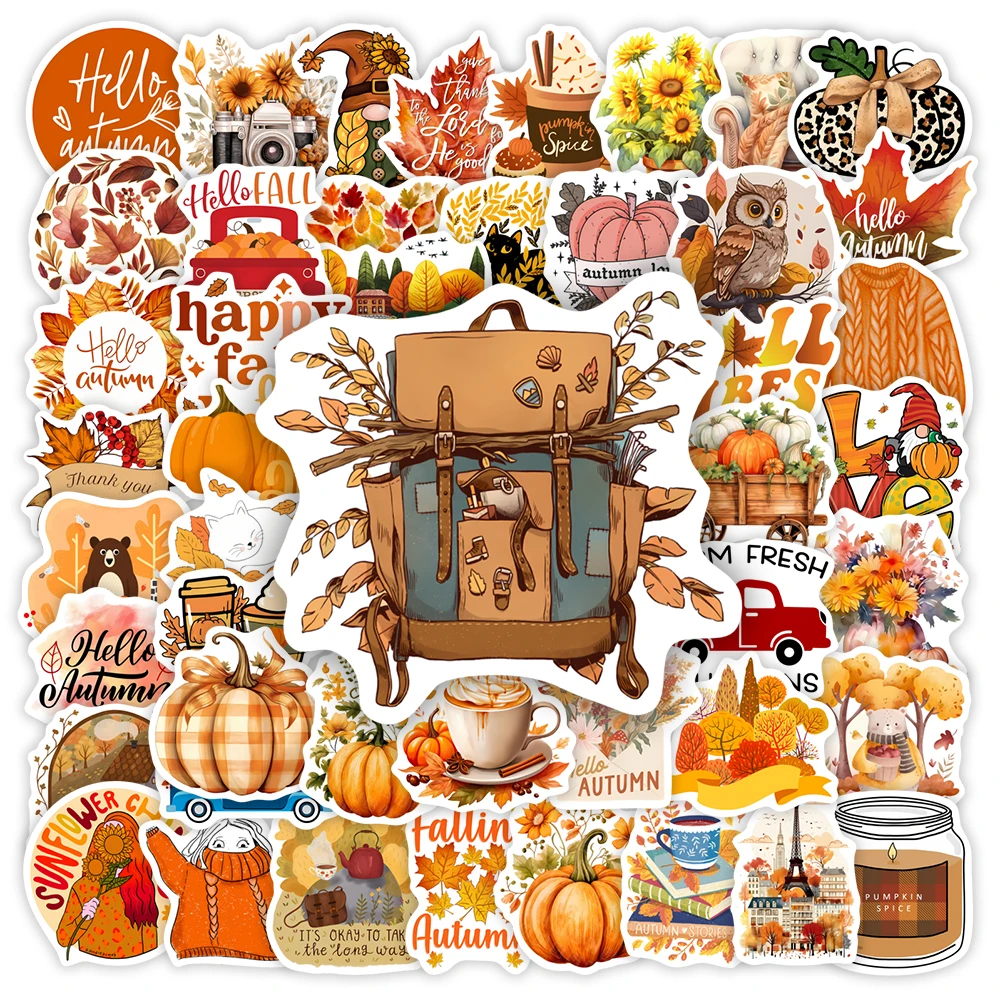 Lovely Autumn Fall Stickers Aesthetic DIY Gift Kids Toy Decal for Laptop Phone Scrapbook Luggage Decorative Bottles Waterproof