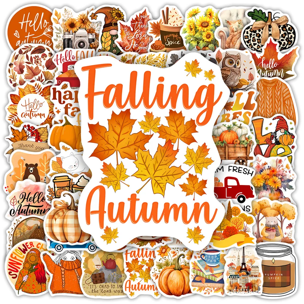 Lovely Fall Autumn Illustration Stickers DIY Gift Vinyl Waterproof Decals for Scrapbook Diary Junk Journals Laptop Phone Bottle