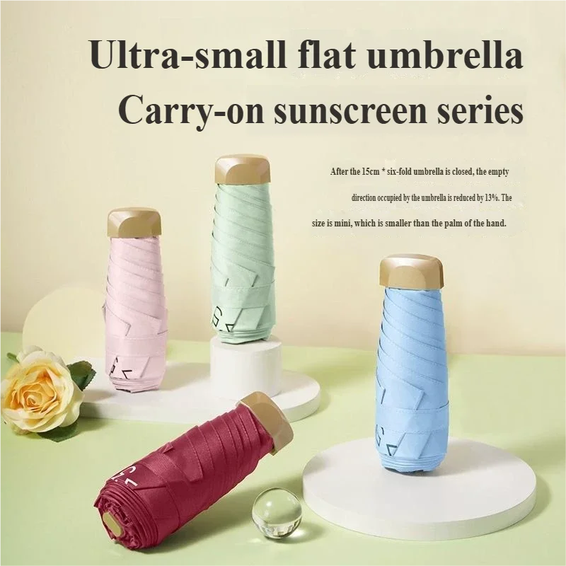 Low Price Promotion Mini Sun Umbrella Pocket Rain Umbrella Vinyl Folding UV Ultraviolet Protection Sun Shade Pocket Parasol - Image 2