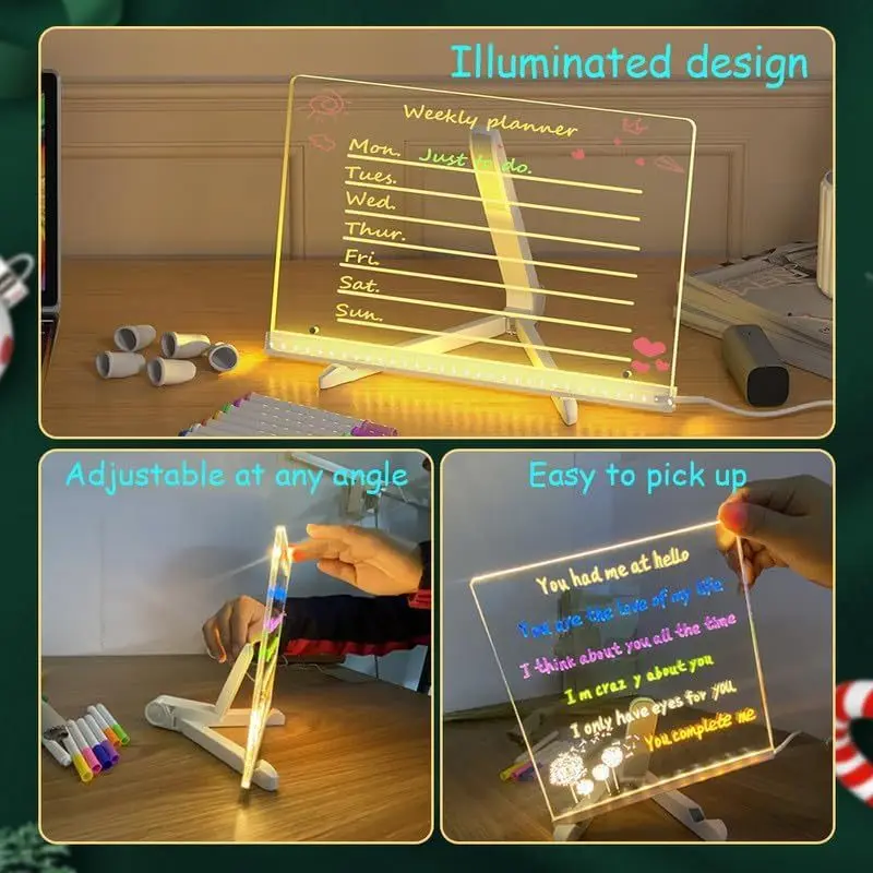 Luminous Acrylic Drawing Magic Led Transparent Board, Note Board,Kids DIY Educational Toys Gift,With Stand,With 7 Color Markers - Image 3