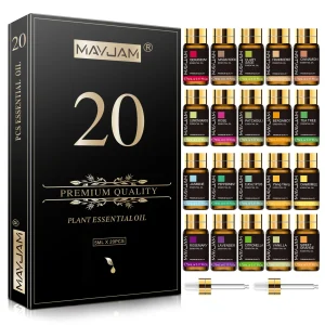 MAYJAM 20 Bottles Essential Oils Set for Humidifier Aroma Diffuser Lavender Jasmine Eucalyptus Vanilla Sandalwood Fragrance
