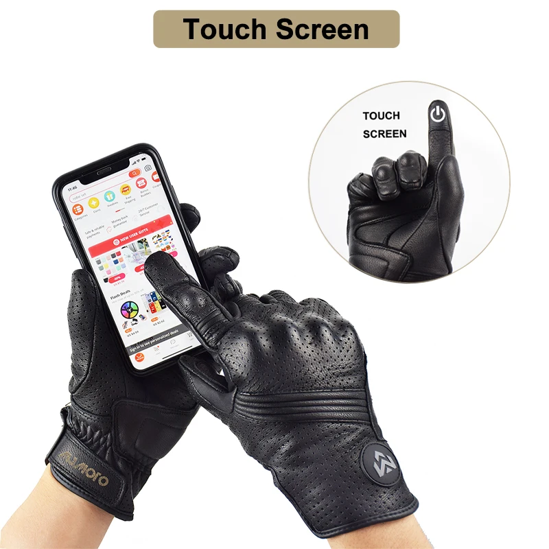 MJMOTO Men's Retro Leather Motorcycle Gloves Full Finger Non-Slip Protective Motorbike Cycling Gloves for Motocross Off-road MX - Image 5