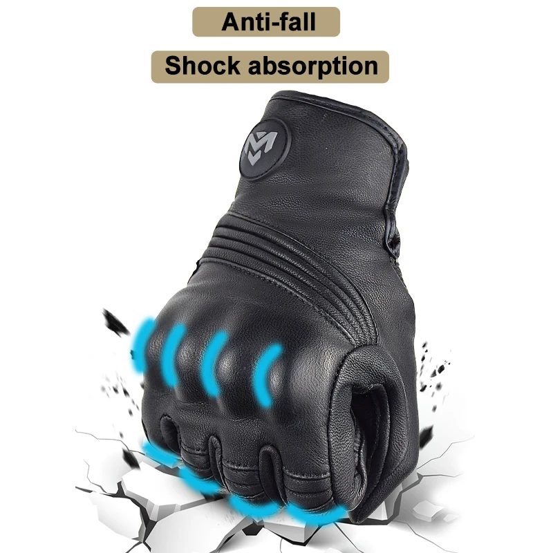 MJMOTO Men's Retro Leather Motorcycle Gloves Full Finger Non-Slip Protective Motorbike Cycling Gloves for Motocross Off-road MX - Image 3