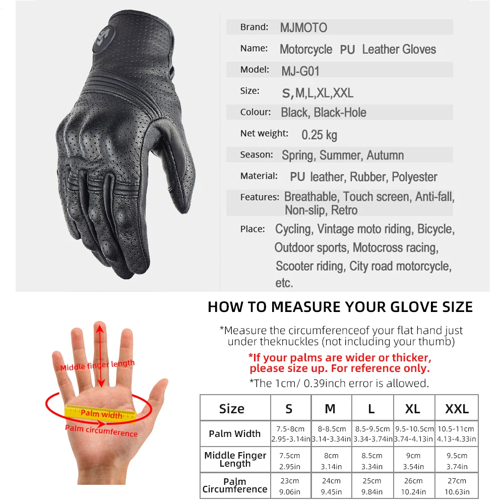 MJMOTO Men's Retro Leather Motorcycle Gloves Full Finger Non-Slip Protective Motorbike Cycling Gloves for Motocross Off-road MX - Image 6