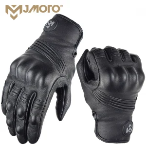 MJMOTO Men's Retro Leather Motorcycle Gloves Full Finger Non-Slip Protective Motorbike Cycling Gloves for Motocross Off-road MX