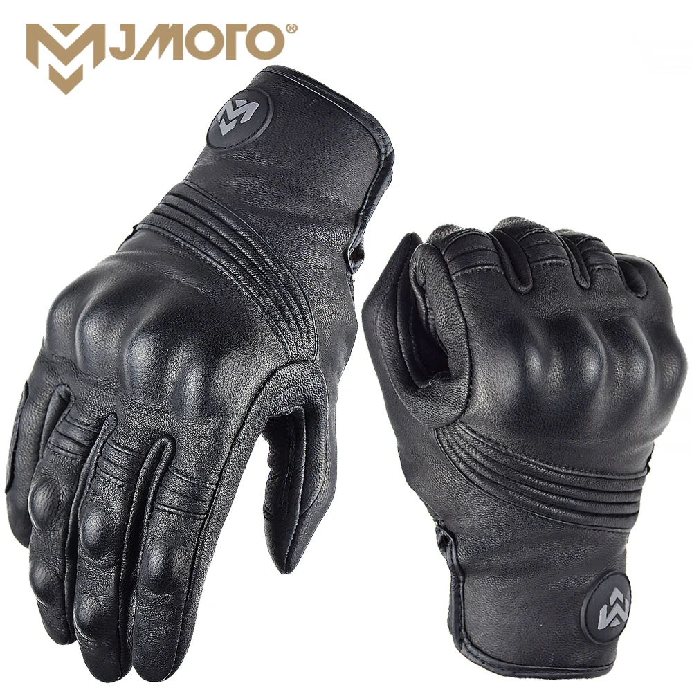 MJMOTO Men's Retro Leather Motorcycle Gloves Full Finger Non-Slip Protective Motorbike Cycling Gloves for Motocross Off-road MX