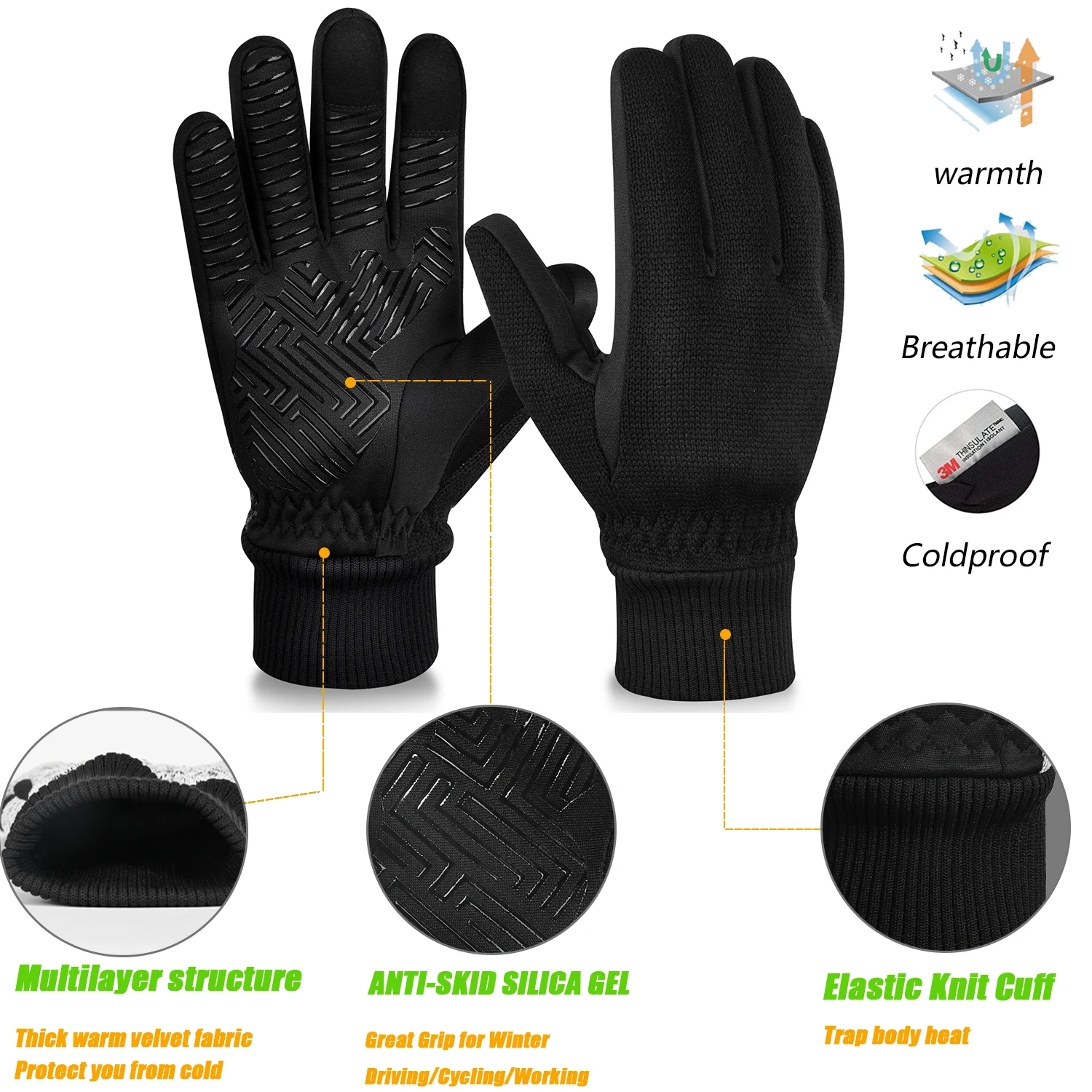 MOREOK -10℃ Winter Gloves Knitted Warm Thermal Gloves Touchscreen Bike Gloves Silica Anti-slip Bicycle Cycling Gloves Men Women - Image 2