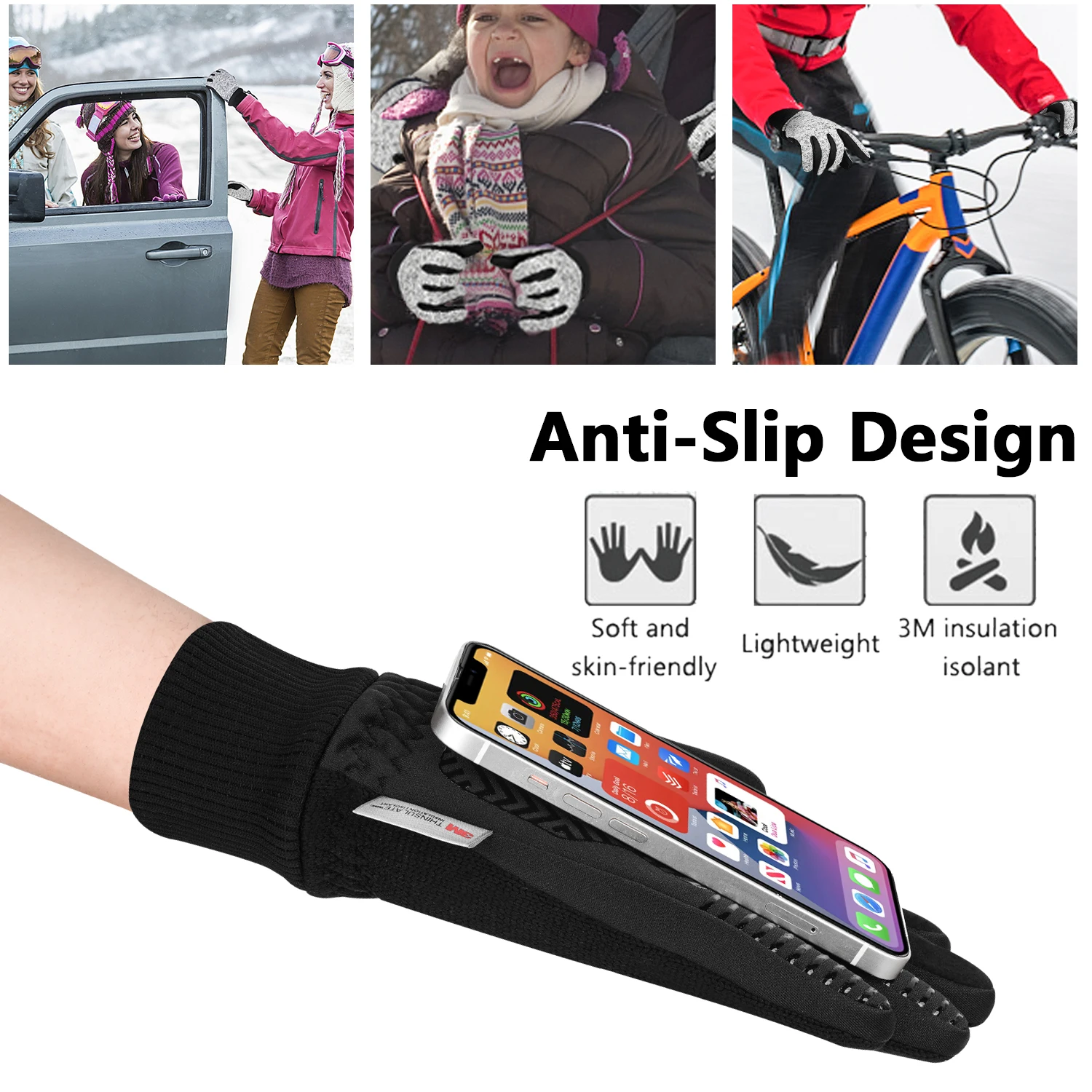 MOREOK -10℃ Winter Gloves Knitted Warm Thermal Gloves Touchscreen Bike Gloves Silica Anti-slip Bicycle Cycling Gloves Men Women - Image 5