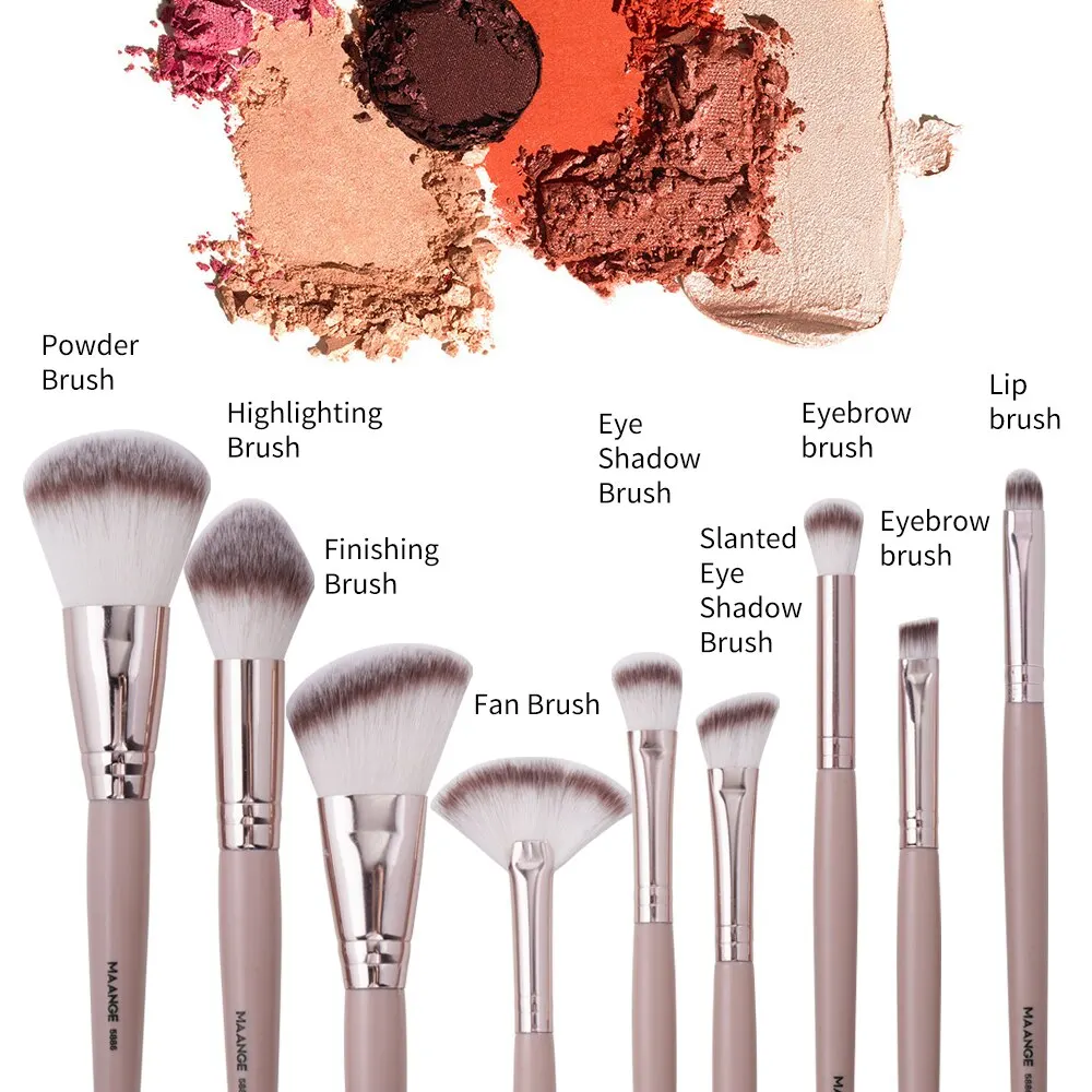 Maange 9Pcs Foundation Makeup Brush Set Cosmetic Powder Highlighter Eyeshadow Blending Beauty Tools Dense Soft Bristle Brushes - Image 3
