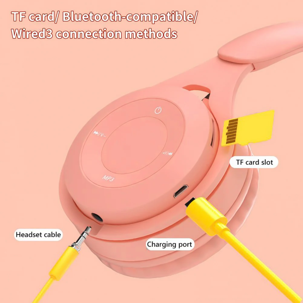 Macaron Headphones Kids Wireless Bluetooth Headphone Stereo Headband Gaming Headset with Mic Gamer Girl Gift for Mobile Tablet - Image 3