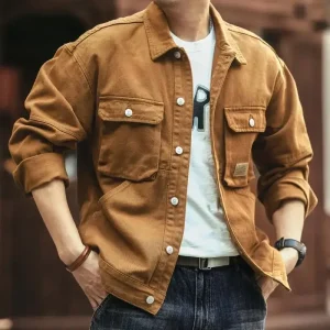 Men Casual American Retro Heavyweight Denim Jacket Spring Autumn New Loose Fashion Tide Brand Handsome Workwear Coat