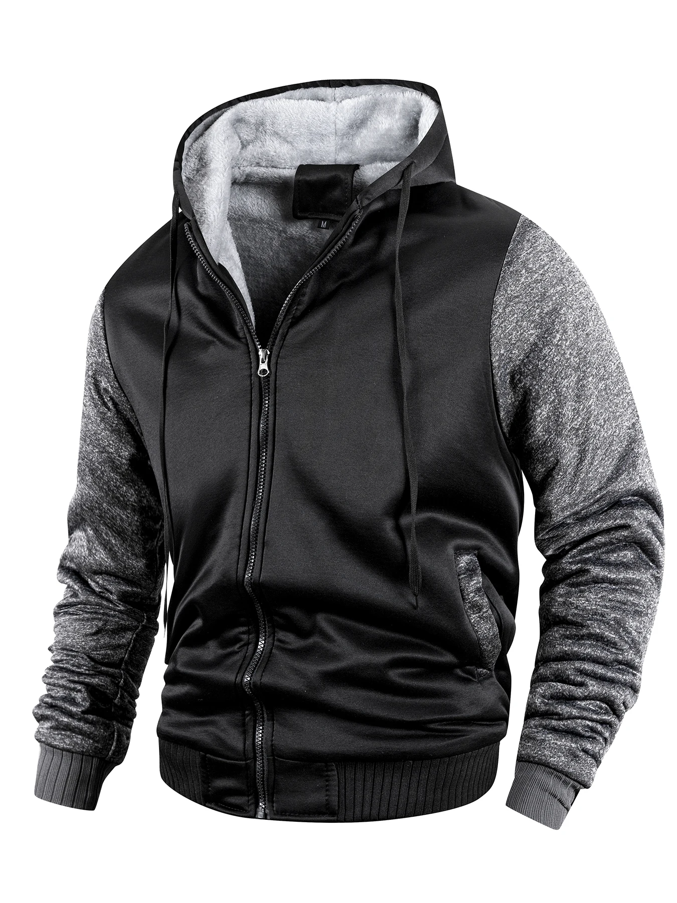 Men Color-Splicing Jacket Winter Warm Fleece Hoodies Outdoor Sports Windproof Baseball Uniform Male Fashion Zipper Thicken Coats - Image 2
