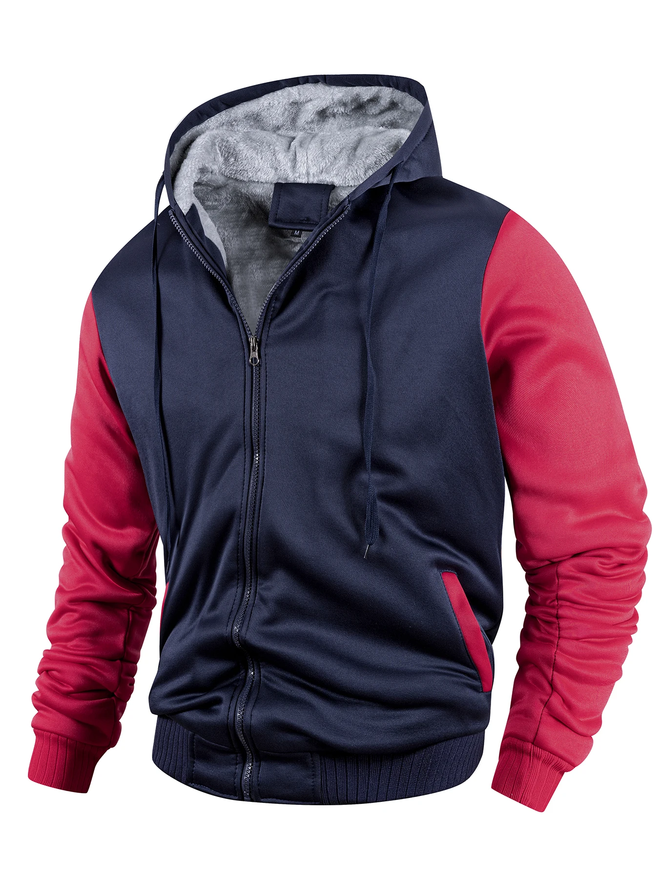 Men Color-Splicing Jacket Winter Warm Fleece Hoodies Outdoor Sports Windproof Baseball Uniform Male Fashion Zipper Thicken Coats - Image 4