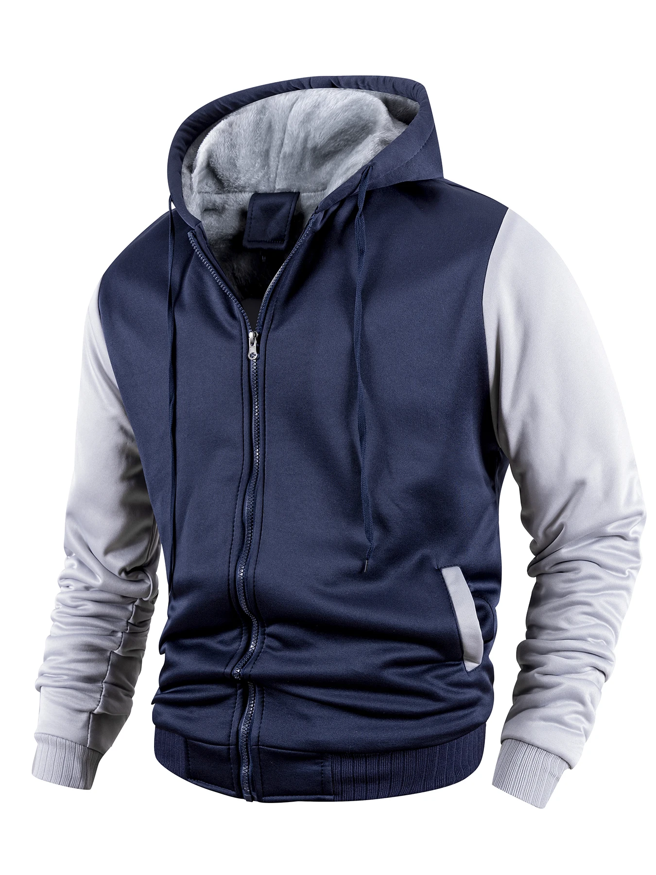 Men Color-Splicing Jacket Winter Warm Fleece Hoodies Outdoor Sports Windproof Baseball Uniform Male Fashion Zipper Thicken Coats - Image 3