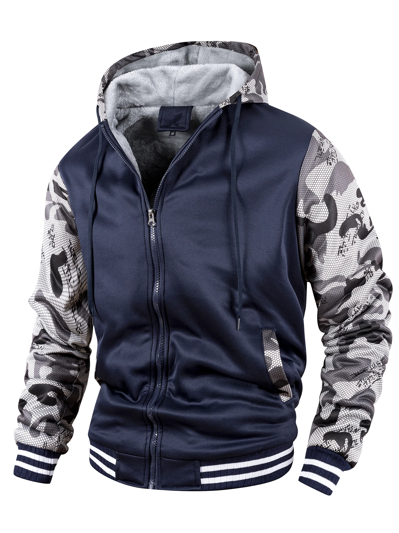 Men Color-Splicing Jacket Winter Warm Fleece Hoodies Outdoor Sports Windproof Baseball Uniform Male Fashion Zipper Thicken Coats - Image 5