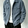 Men Corduroy Lapel Jacket Button Down Casual Trucker Coat With Flap Pockets Autumn Winter Long Sleeve Outerwear