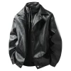 Men Fashion PU Leather Jacket Stand‑collar Zipper Outerwear Loose Fit Casual Streetwear Windproof Warm Coat for Daily Wear