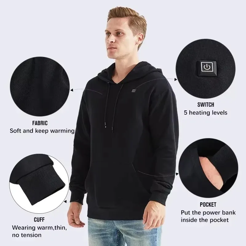 Men USB Heating Hoodies Men Vintage Gothic Heated Jacket Long Sleeve Streetwear Loose Coats Harajuku Sweatshirts - Image 4