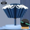 Men Women Umbrella Fully Automatic Reverse Folding Umbrella with Windproof Reflective Stripe UV Umbrellas