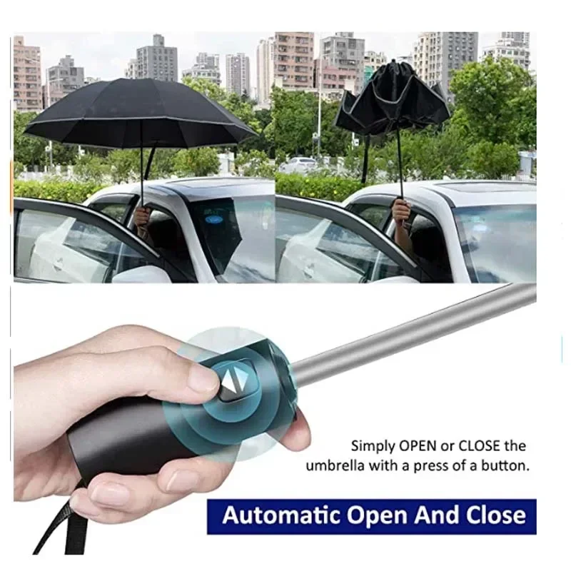 Men Women Umbrella Fully Automatic Reverse Folding Umbrella with Windproof Reflective Stripe UV Umbrellas - Image 4