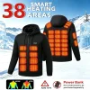 Men’s and women’s smart heated jackets with 38 heating zones. Does not include power pack. Features a hooded winter coat for war