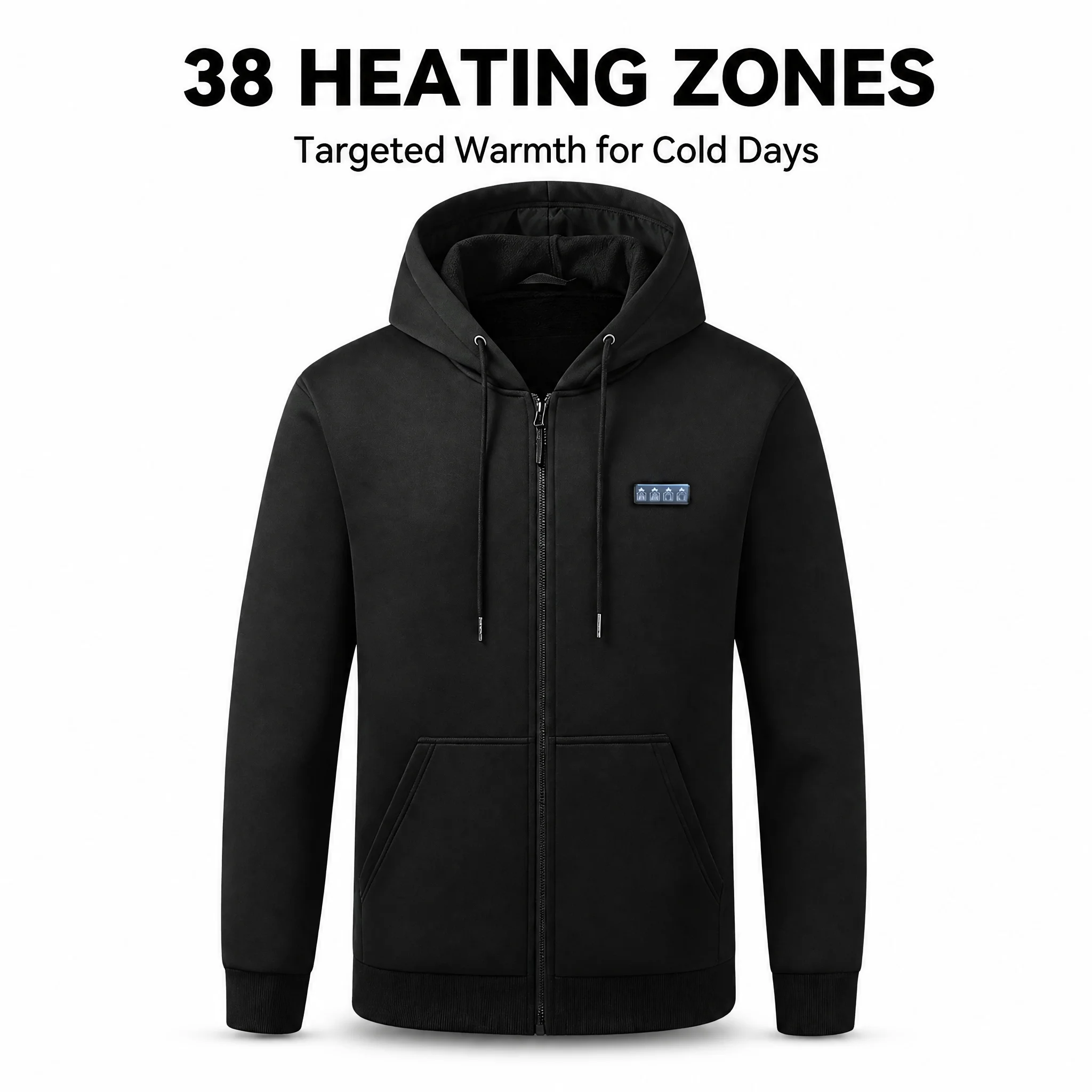 Men’s and women’s smart heated jackets with 38 heating zones. Does not include power pack. Features a hooded winter coat for war - Image 4