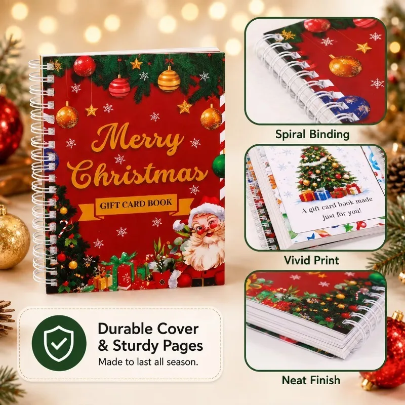 Merry Christmas Gift Card Book, Merry Christmas Gift Cards, 5x7 Color Spiral Bound Card Book, DIY Personalized Xmas Gifts - Image 4